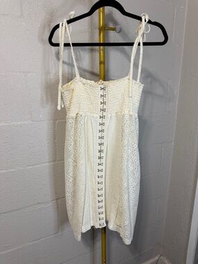 POL Cream Lace Smocked Tie-Shoulder Mini Dress